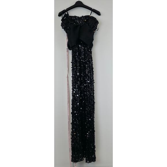 Ieena Mac Duggal Black Strapless Sequin Evening Gown With Bow Sz 4 NWT - Picture 6 of 11